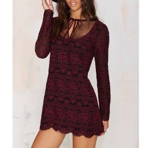 Nasty Gal Maroon Embroidered Mini Cocktail Dress